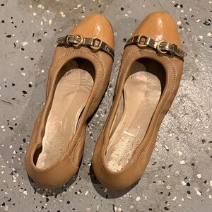 AGL Tan Leather Flats with Gold Buckle